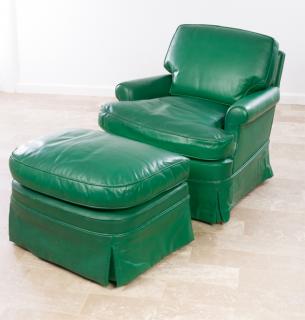 Appraisal: Joseph Giannola Leather Lounge Chair w Ottoman Green leather lounge