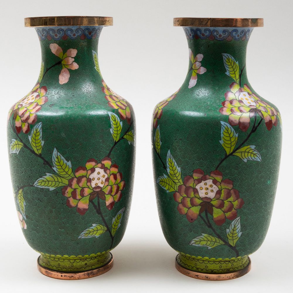 Appraisal: Pair of Chinese Cloisonne Vases x in diam An Artist