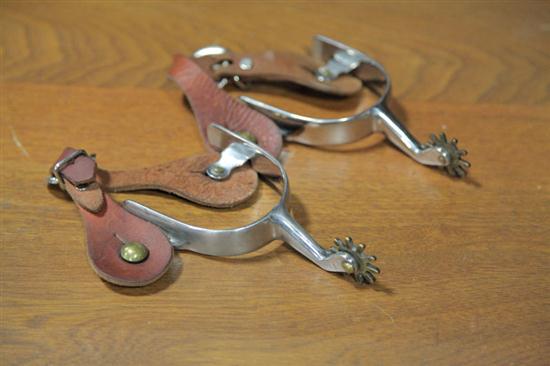 Appraisal: PAIR OF SPURS Nickle plated spurs with brown leather straps