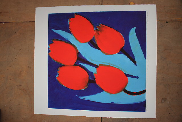 Appraisal: SUSIE PERRING MIDNIGHT TULIPS PRINT signed in pencil in the