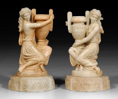 Appraisal: Pair of carved marble figural urns each in the form