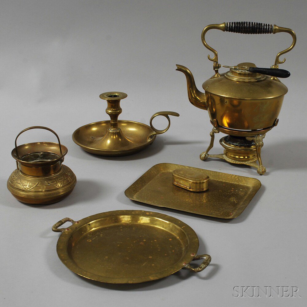 Appraisal: Seven Miscellaneous Brass Items including a hand-hammered Gorham tray a