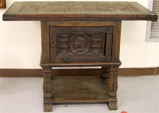 Appraisal: Continental style table carved base with linen fold and portrait