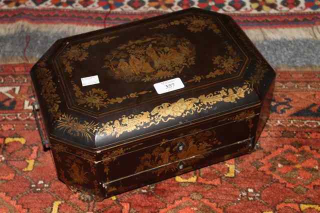 Appraisal: A TH CENTURY EBONISED SEWING BOX of rectangular form with