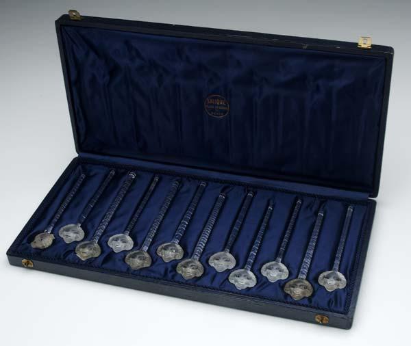 Appraisal: R LALIQUE Barr set of twelve champagne cocktail swizzle sticks