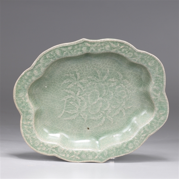 Appraisal: Korean celadon crackle glazed dish with floral designs to interior