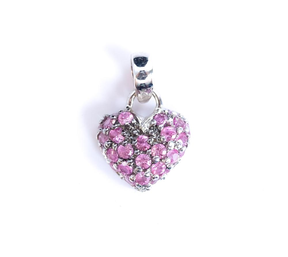 Appraisal: K WHITE GOLD PINK SAPPHIRE HEART PENDANT K white gold