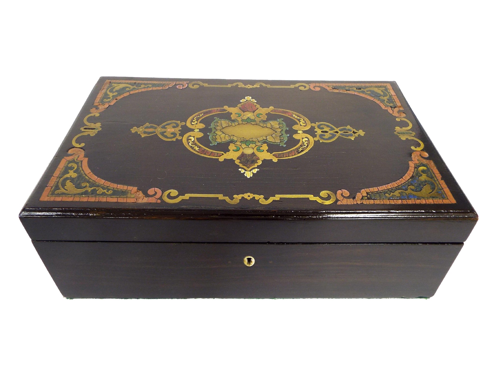 Appraisal: th century coromandel boulle work box the inlaid top enclosing