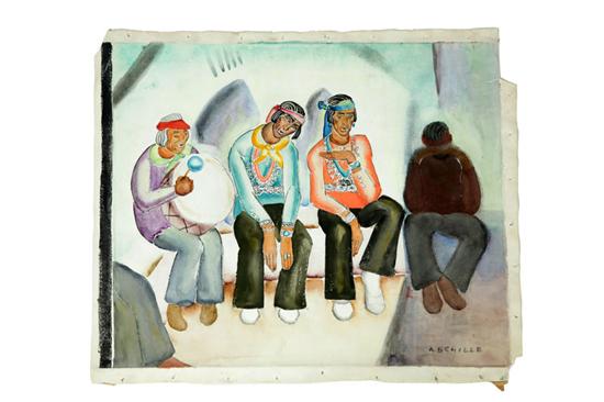 Appraisal: AMERICAN INDIAN CEREMONY BY ALICE SCHILLE OHIO - Watercolor and