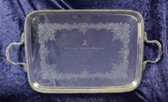 Appraisal: An Edwardian silver two handled tea tray with gadrooned border