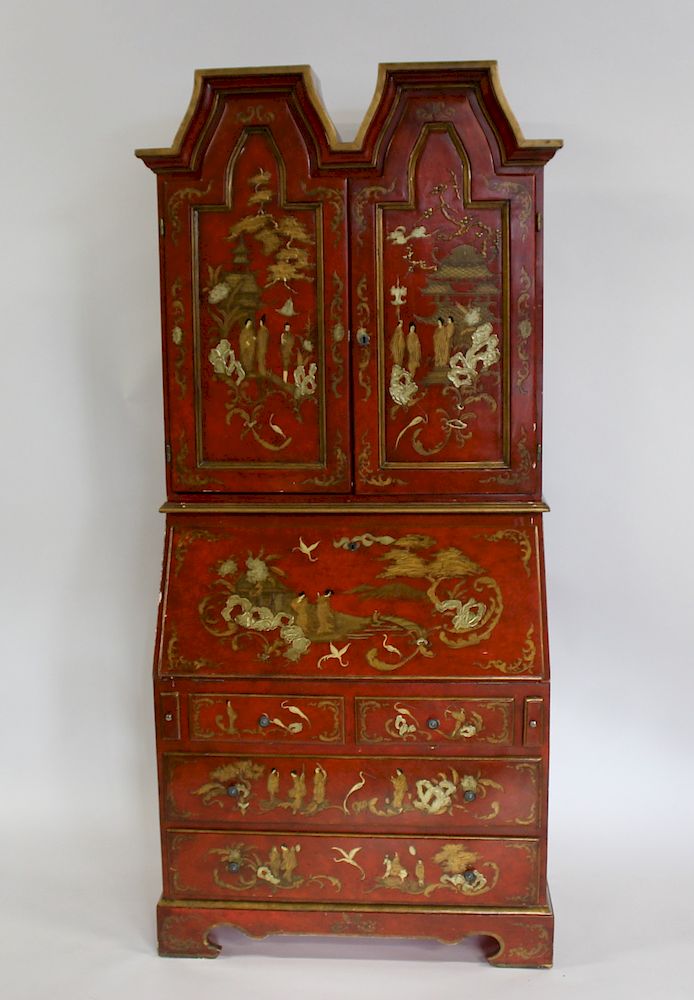 Appraisal: Fine Custom Quality Chinoiserie Decorated Secretary Bookcase From a Greenwich