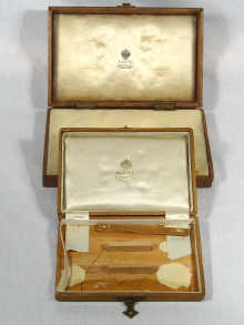 Appraisal: Russian Interest Faberge Two wooden fitted empty Faberge boxes circa