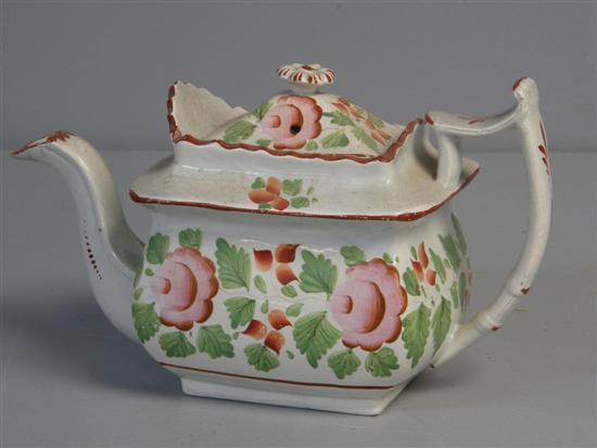 Appraisal: English pearlware tea pot th century painted in colours with