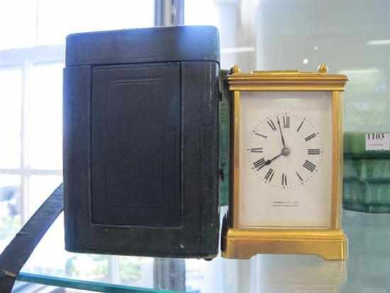 Appraisal: FRENCH BRASS CARRIAGE CLOCK QUARTER HOUR REPEATER IN CASE