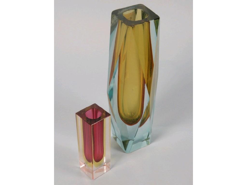 Appraisal: A 's 's art glass vase of faceted form in