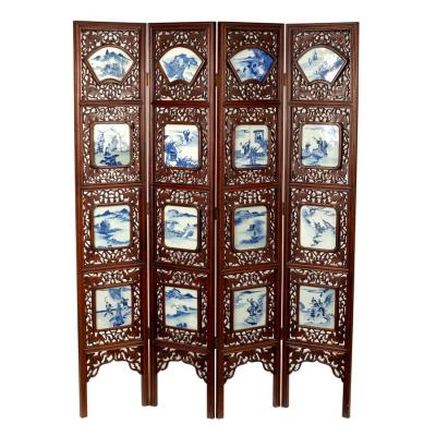 Appraisal: A Chinese four-panel screen each panel set with four th