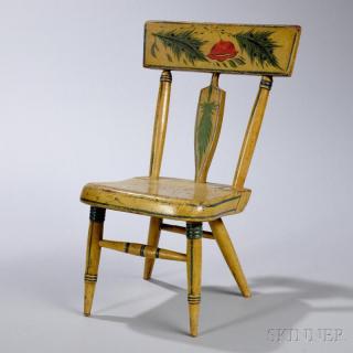 Appraisal: Child's Yellow-painted Windsor Arrow-back Chair Pennsylvania c the crest painted