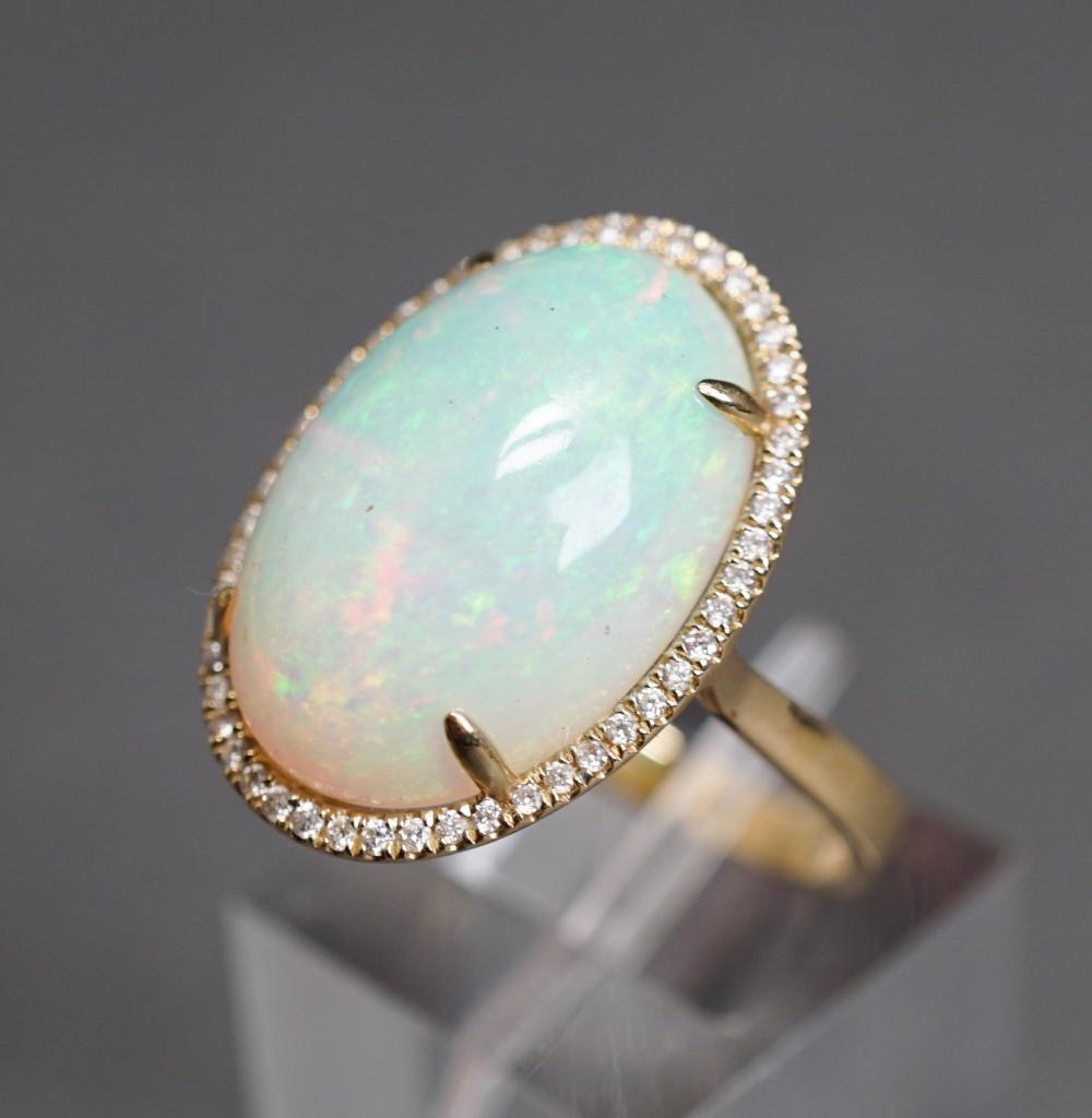 Appraisal: -Karat Yellow-Gold Opal and Diamond Ring Opal weighing approx carats