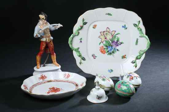 Appraisal: SEVEN PIECES HEREND PORCELAIN Including figure of a Cossack ''Rothschild