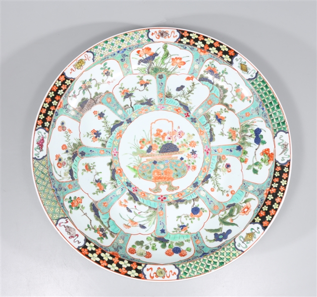 Appraisal: Large Chinese Famille Verte enameled porcelain charger the interior elaborately