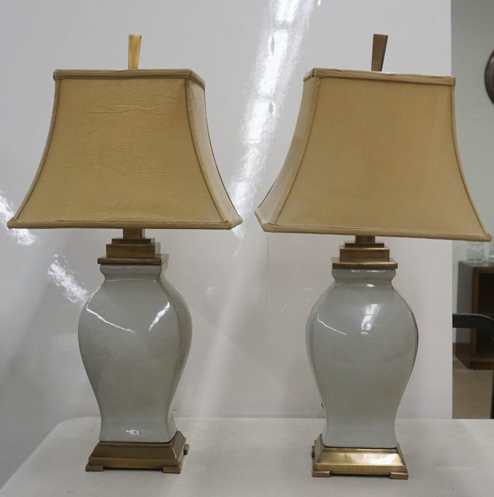 Appraisal: PAIR SOUTHEAST ASIAN CRACKLEWARE GLAZE PORCELAIN AND BRASS TABLE LAMPS