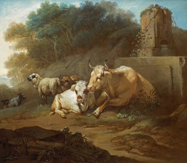 Appraisal: Attributed to Friedrich Gauermann Austrian - Cows and sheep lying