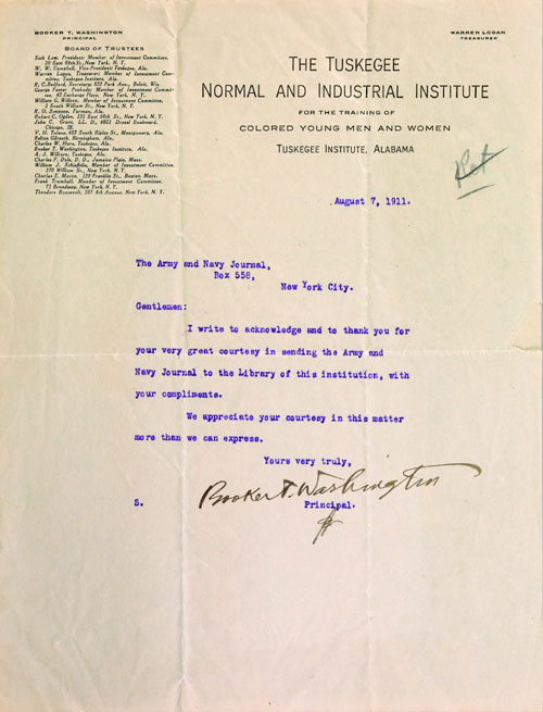 Appraisal: Booker T Washington signed typed letter dated August on Tuskegee