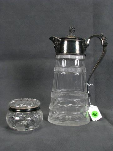 Appraisal: Two Antique Crystal Items including a sorghum pitcher with silver