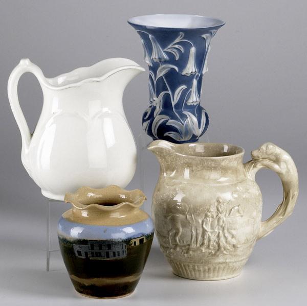 Appraisal: DECORATIVE POTTERY Four pieces include Pheonix vase with floral decoration