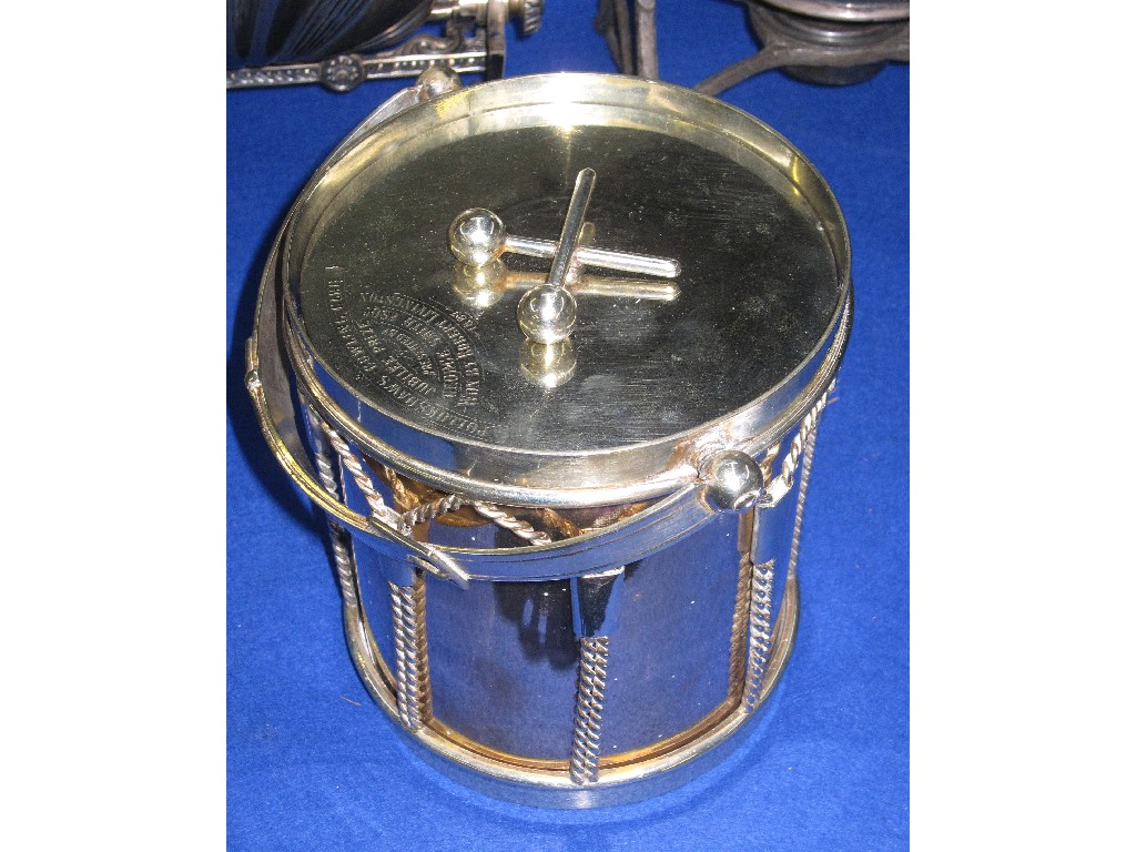 Appraisal: Victorian silver plated biscuit barrel modelled as a drum