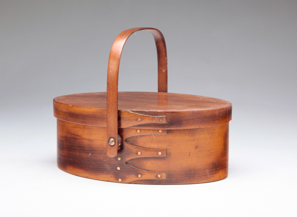 Appraisal: SHAKER BENTWOOD SEWING BOX Late th-early th century Oval with