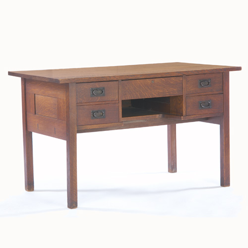 Appraisal: GUSTAV STICKLEY Knee-hole desk with five drawers paneled sides and