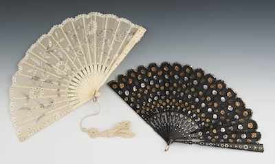 Appraisal: Two Victorian Sequined Fans Black fan with transparent netting with