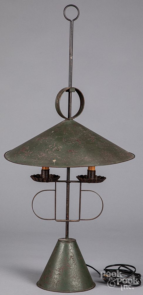 Appraisal: Painted tin table lamp th c Painted tin table lamp