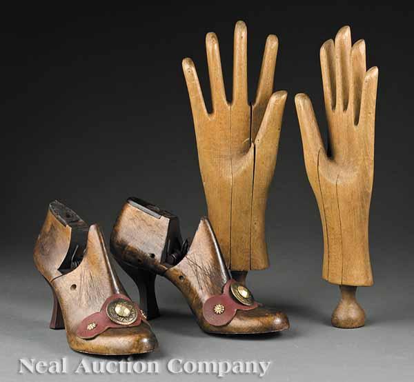 Appraisal: A Pair of Antique English Hardwood Glove Forms and a