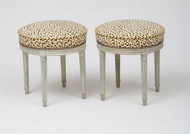 Appraisal: PAIR OF LOUIS XVI STYLE GREY PAINTED TABORETS Each with