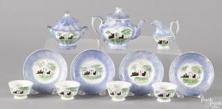 Appraisal: Miniature blue spatter fort tea service to include a teapot