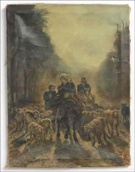 Appraisal: AFTER CONSTANT TROYON - SHEEP HERDING TRAVELERS Oil on canvas