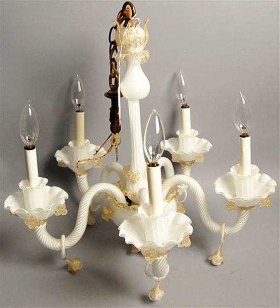 Appraisal: Venetian Glass Chandelier with five stems White tear drops with