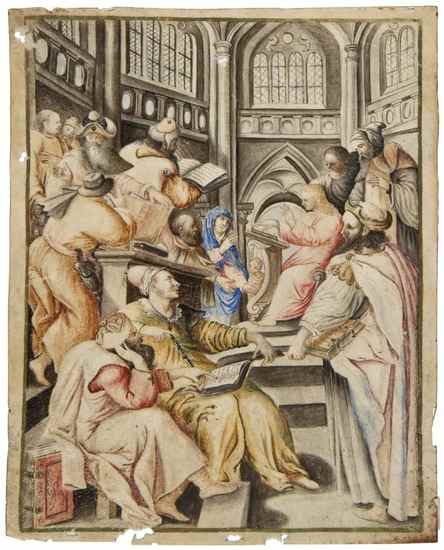 Appraisal: Christ Disputing with the Doctors single leaf illuminated miniature on