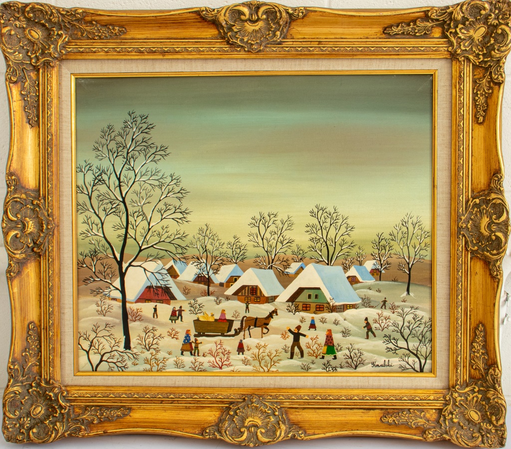 Appraisal: A KOWALSKI FOLK ART WINTER SCENE OIL ON CANVAS Andrew