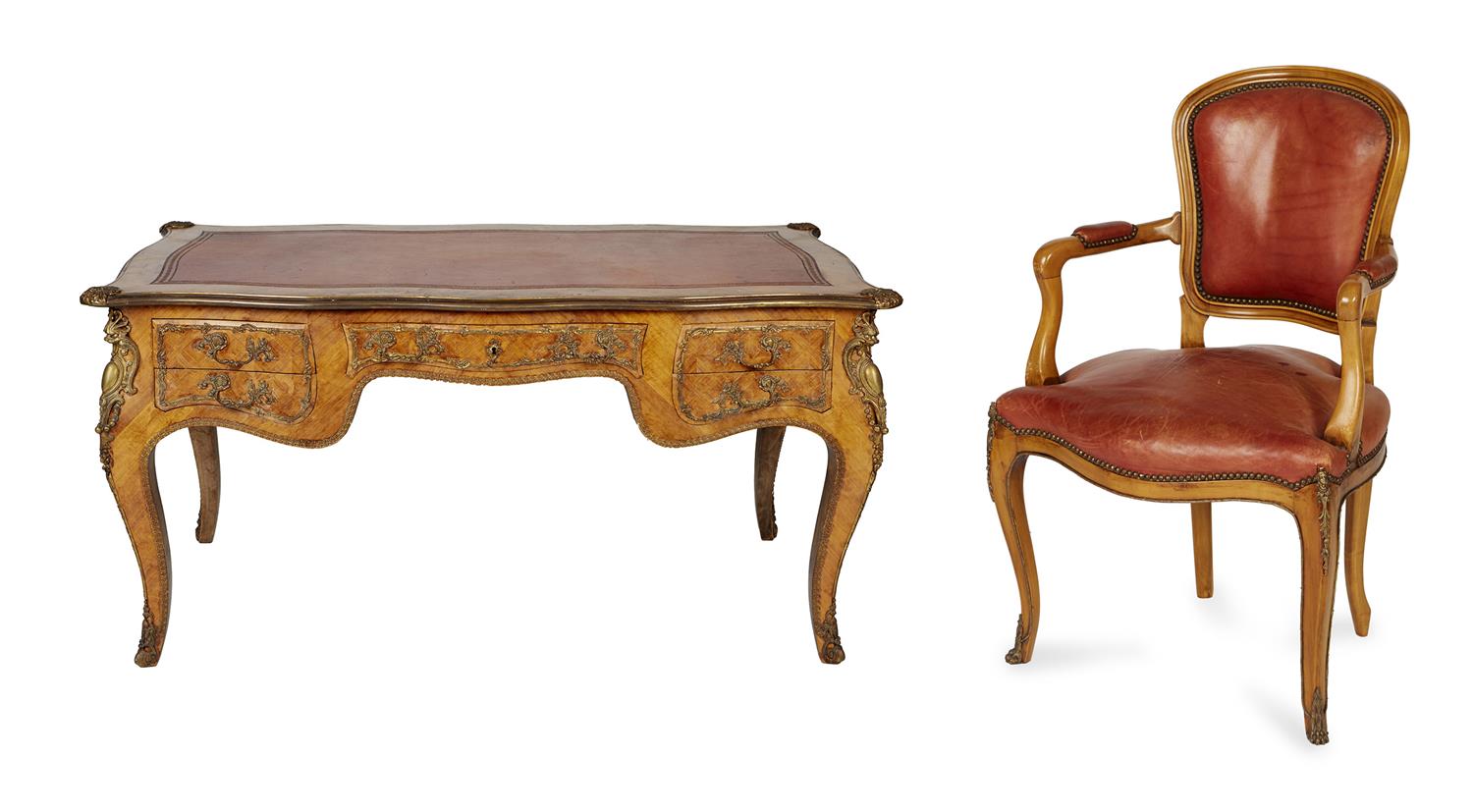 Appraisal: A LOUIS XV STYLE PARQUETRY DESK WITH BRASS MOUNTS FIRST