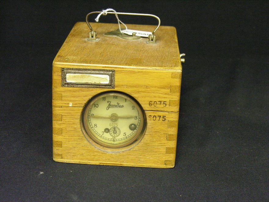 Appraisal: JUNDES WATCHMANS RECORDING CLOCK Oak box Size by by