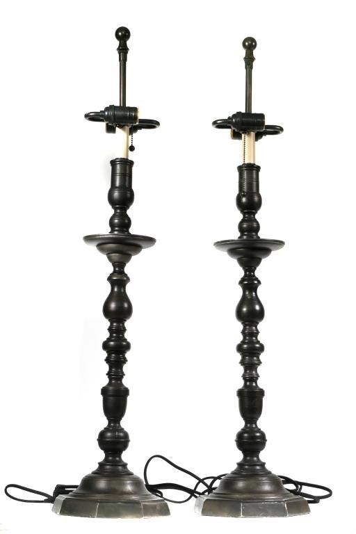 Appraisal: Pair of octagonal base candlestick form table lamps by Ralph