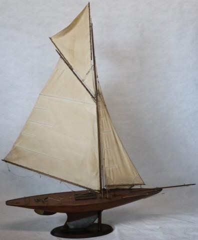 Appraisal: EARLY TH C WOODEN POND MODEL FULLY RIGGEDCLOTH SAILS LEAD