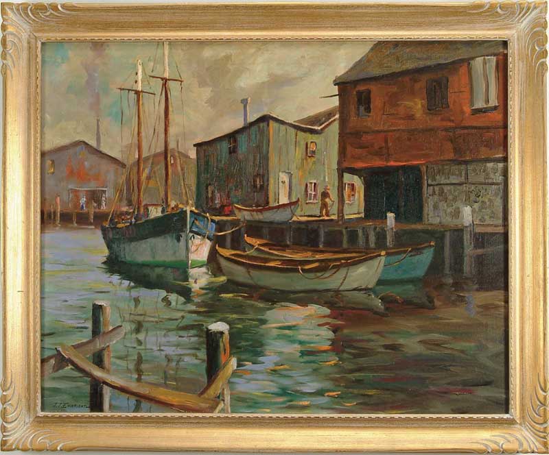 Appraisal: J J ENWRIGHT American - FISHING QUARTERS GLOUCESTER Oil on