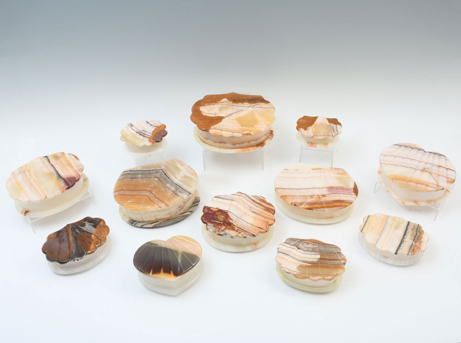 Appraisal: HAND CARVED AGATE TRINKET BOXES - trinket boxes of carved