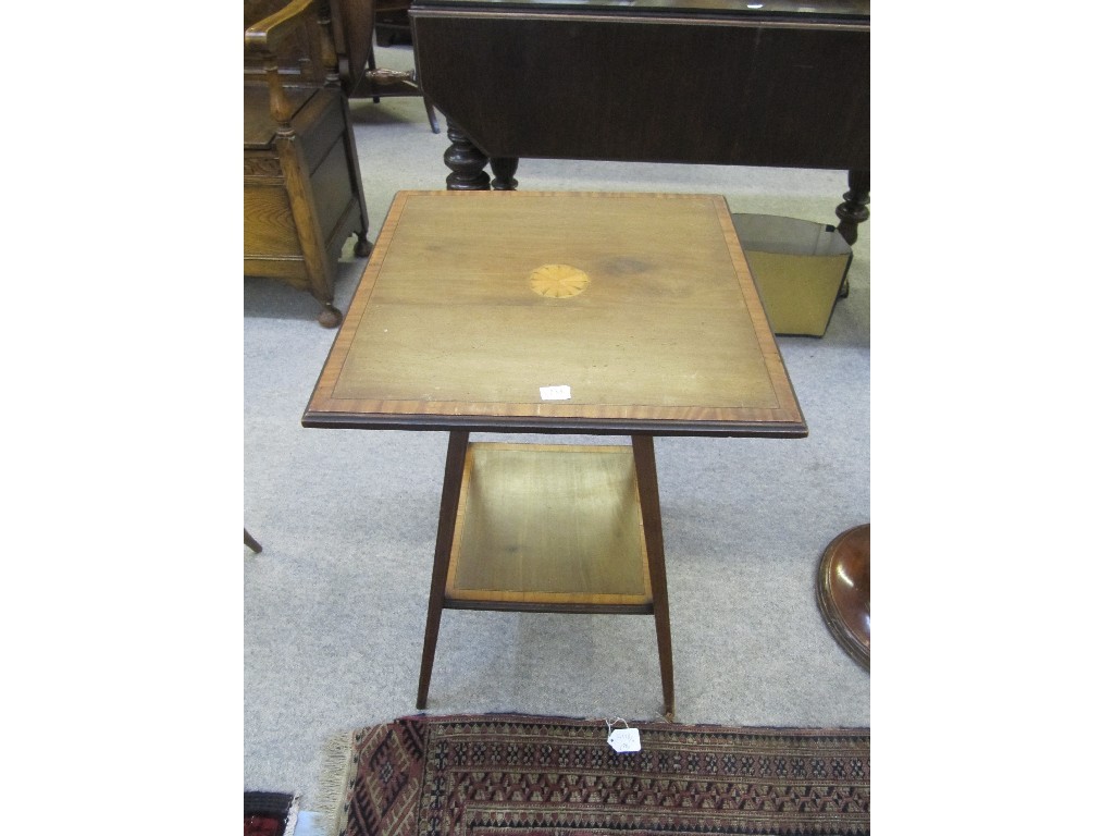 Appraisal: Edwardian mahogany inlaid two tier occasional table