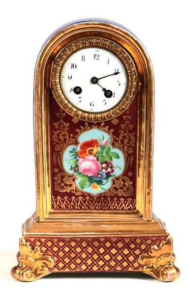 Appraisal: A French paint decorated porcelain clock height in