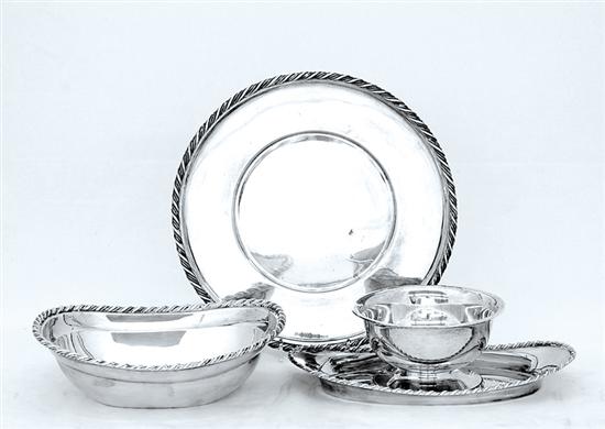 Appraisal: Portuguese silver trays and dishes circa round tray Dia oval